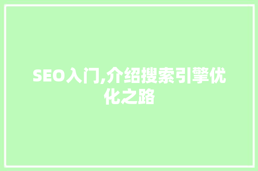 SEO入门,介绍搜索引擎优化之路