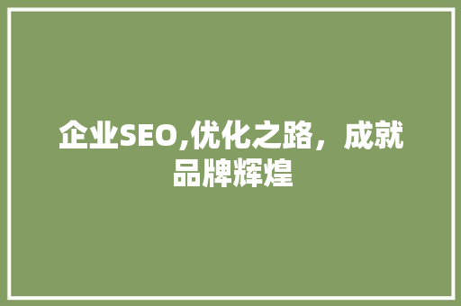 企业SEO,优化之路，成就品牌辉煌