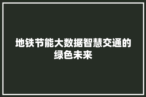 地铁节能大数据智慧交通的绿色未来  第1张