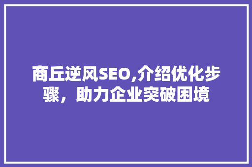 商丘逆风SEO,介绍优化步骤，助力企业突破困境