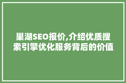 巢湖SEO报价,介绍优质搜索引擎优化服务背后的价值与优势