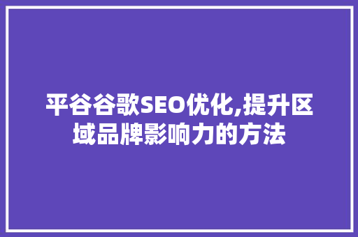 平谷谷歌SEO优化,提升区域品牌影响力的方法  第1张