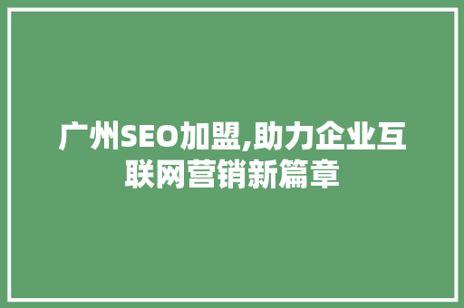 广州SEO加盟,助力企业互联网营销新篇章