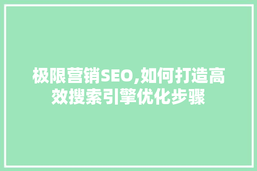 极限营销SEO,如何打造高效搜索引擎优化步骤