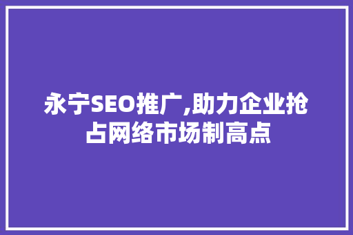 永宁SEO推广,助力企业抢占网络市场制高点