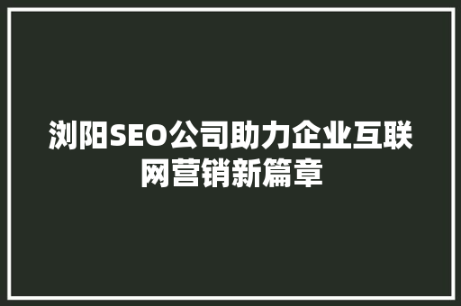 浏阳SEO公司助力企业互联网营销新篇章