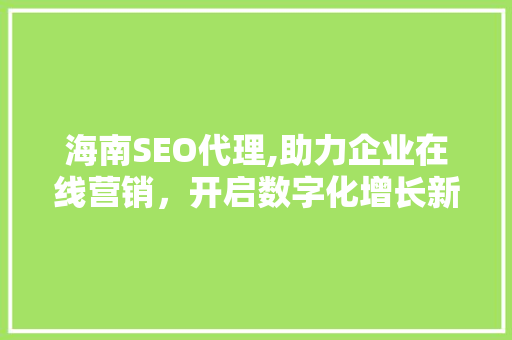 海南SEO代理,助力企业在线营销，开启数字化增长新篇章