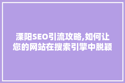 溧阳SEO引流攻略,如何让您的网站在搜索引擎中脱颖而出