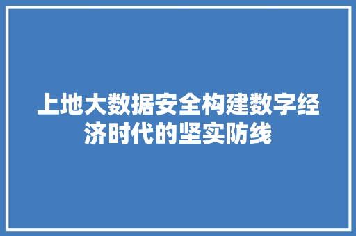 上地大数据安全构建数字经济时代的坚实防线