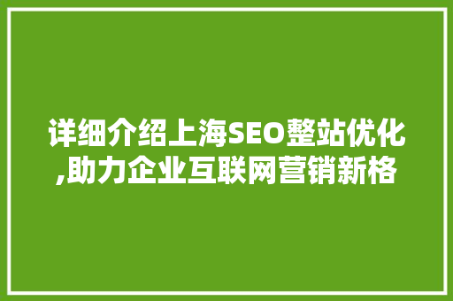 详细介绍上海SEO整站优化,助力企业互联网营销新格局