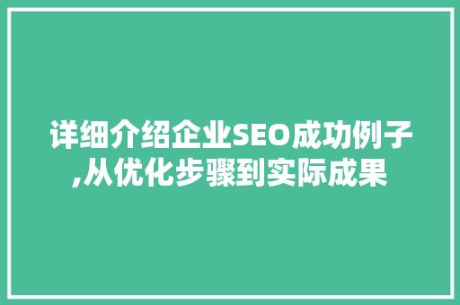 详细介绍企业SEO成功例子,从优化步骤到实际成果