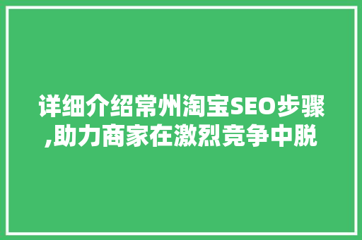 详细介绍常州淘宝SEO步骤,助力商家在激烈竞争中脱颖而出