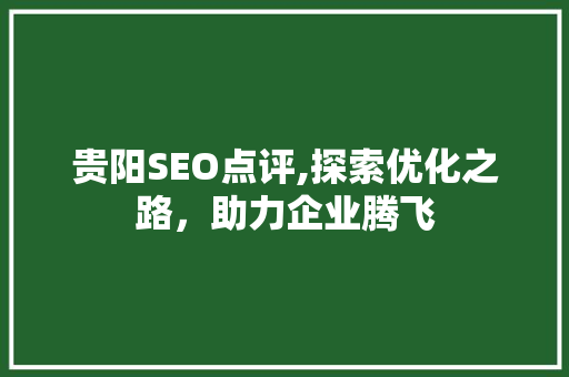 贵阳SEO点评,探索优化之路，助力企业腾飞