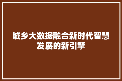 城乡大数据融合新时代智慧发展的新引擎  第1张