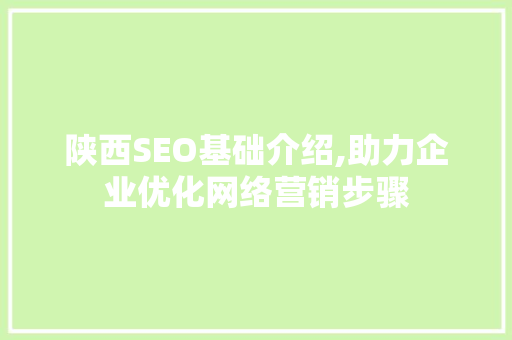 陕西SEO基础介绍,助力企业优化网络营销步骤