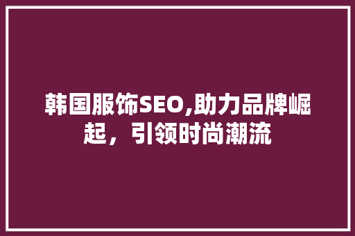 韩国服饰SEO,助力品牌崛起，引领时尚潮流