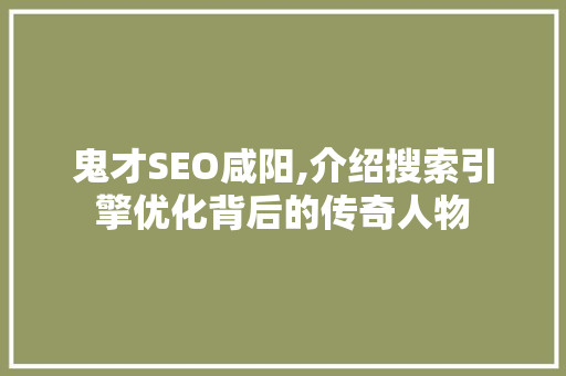 鬼才SEO咸阳,介绍搜索引擎优化背后的传奇人物