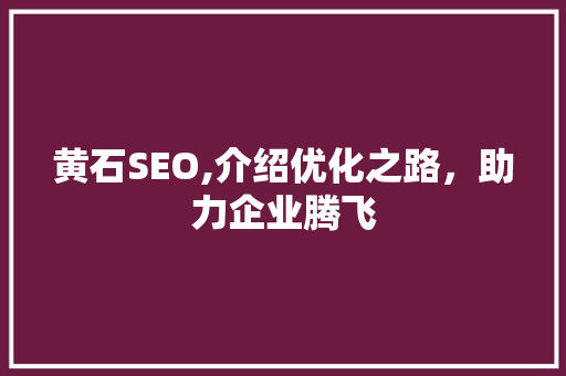 黄石SEO,介绍优化之路，助力企业腾飞