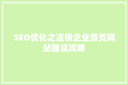 SEO优化之连锁企业首页网站建设攻略