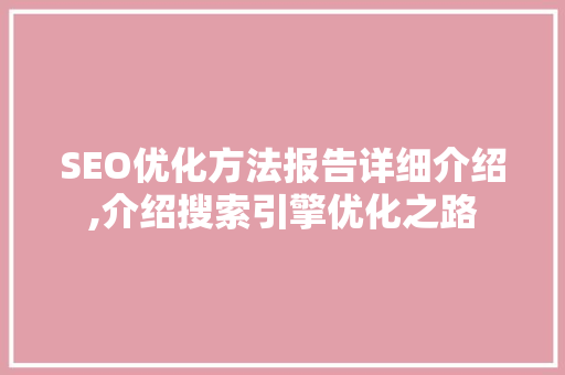 SEO优化方法报告详细介绍,介绍搜索引擎优化之路