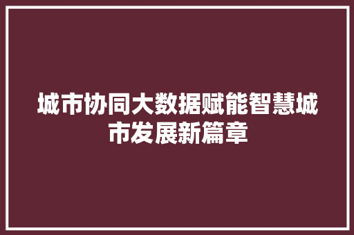 城市协同大数据赋能智慧城市发展新篇章  第1张