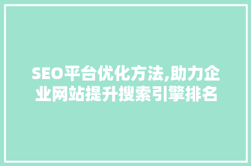 SEO平台优化方法,助力企业网站提升搜索引擎排名