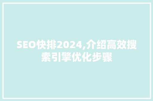 SEO快排2024,介绍高效搜索引擎优化步骤