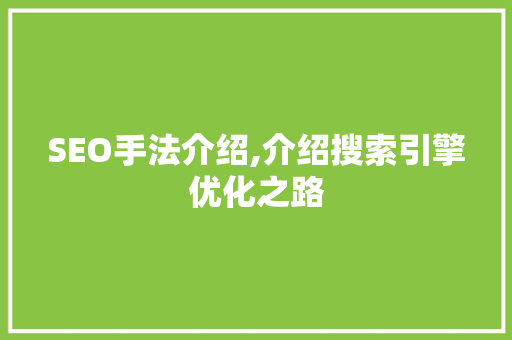 SEO手法介绍,介绍搜索引擎优化之路