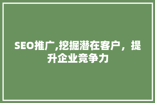 SEO推广,挖掘潜在客户，提升企业竞争力