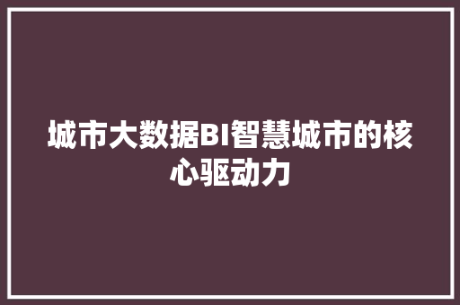 城市大数据BI智慧城市的核心驱动力  第1张