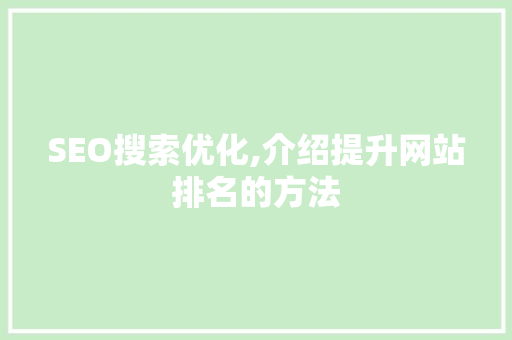 SEO搜索优化,介绍提升网站排名的方法