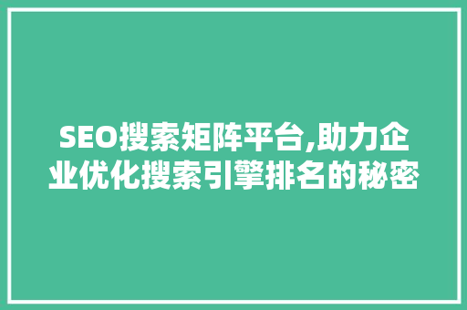 SEO搜索矩阵平台,助力企业优化搜索引擎排名的秘密武器