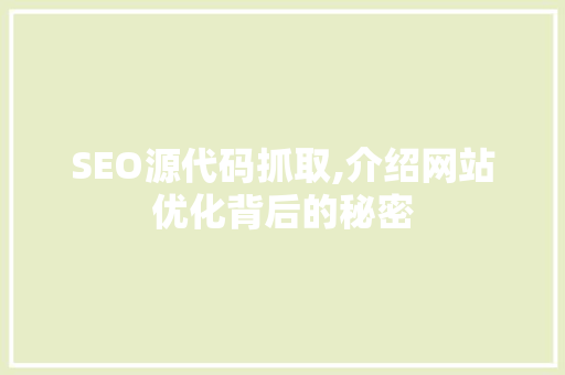 SEO源代码抓取,介绍网站优化背后的秘密