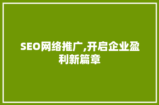 SEO网络推广,开启企业盈利新篇章