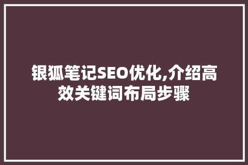 银狐笔记SEO优化,介绍高效关键词布局步骤