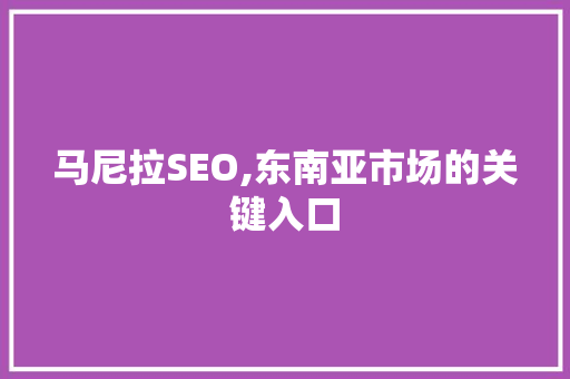 马尼拉SEO,东南亚市场的关键入口