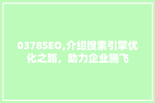 0378SEO,介绍搜索引擎优化之路，助力企业腾飞