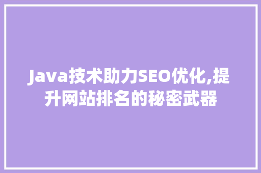 Java技术助力SEO优化,提升网站排名的秘密武器
