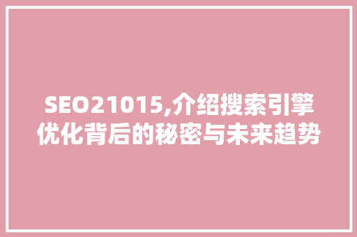 SEO21015,介绍搜索引擎优化背后的秘密与未来趋势
