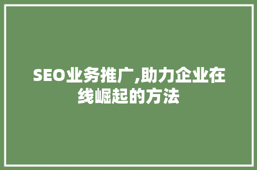 SEO业务推广,助力企业在线崛起的方法