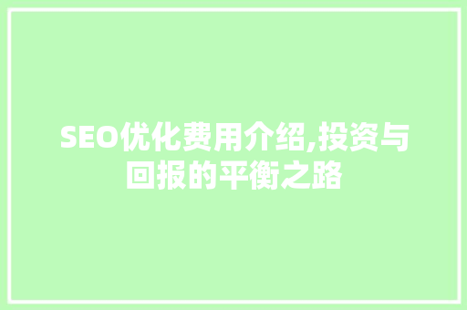 SEO优化费用介绍,投资与回报的平衡之路