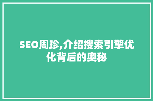 SEO周珍,介绍搜索引擎优化背后的奥秘
