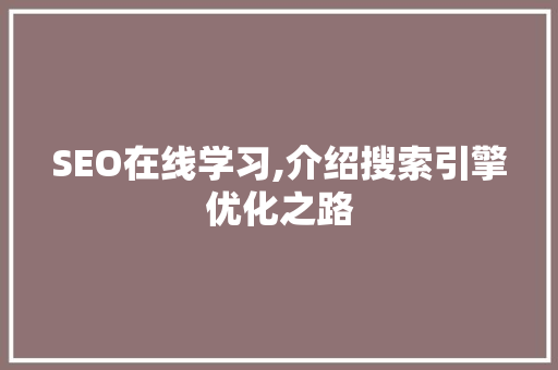 SEO在线学习,介绍搜索引擎优化之路