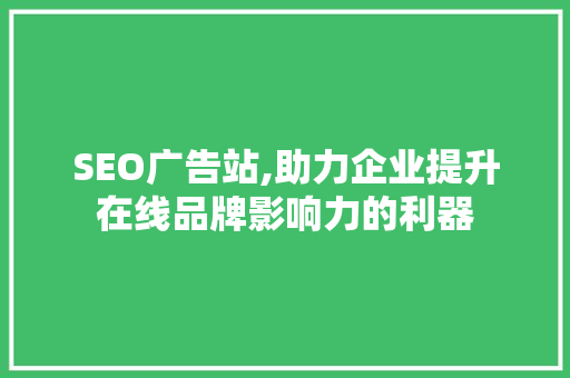 SEO广告站,助力企业提升在线品牌影响力的利器