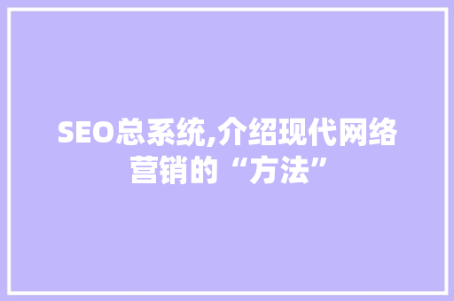 SEO总系统,介绍现代网络营销的“方法”
