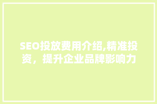 SEO投放费用介绍,精准投资，提升企业品牌影响力