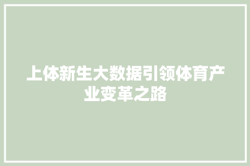 上体新生大数据引领体育产业变革之路