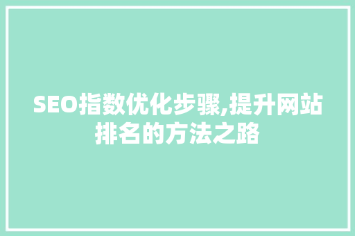 SEO指数优化步骤,提升网站排名的方法之路
