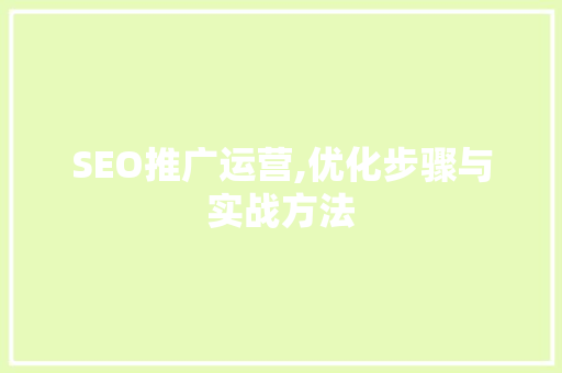 SEO推广运营,优化步骤与实战方法  第1张