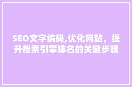 SEO文字编码,优化网站，提升搜索引擎排名的关键步骤